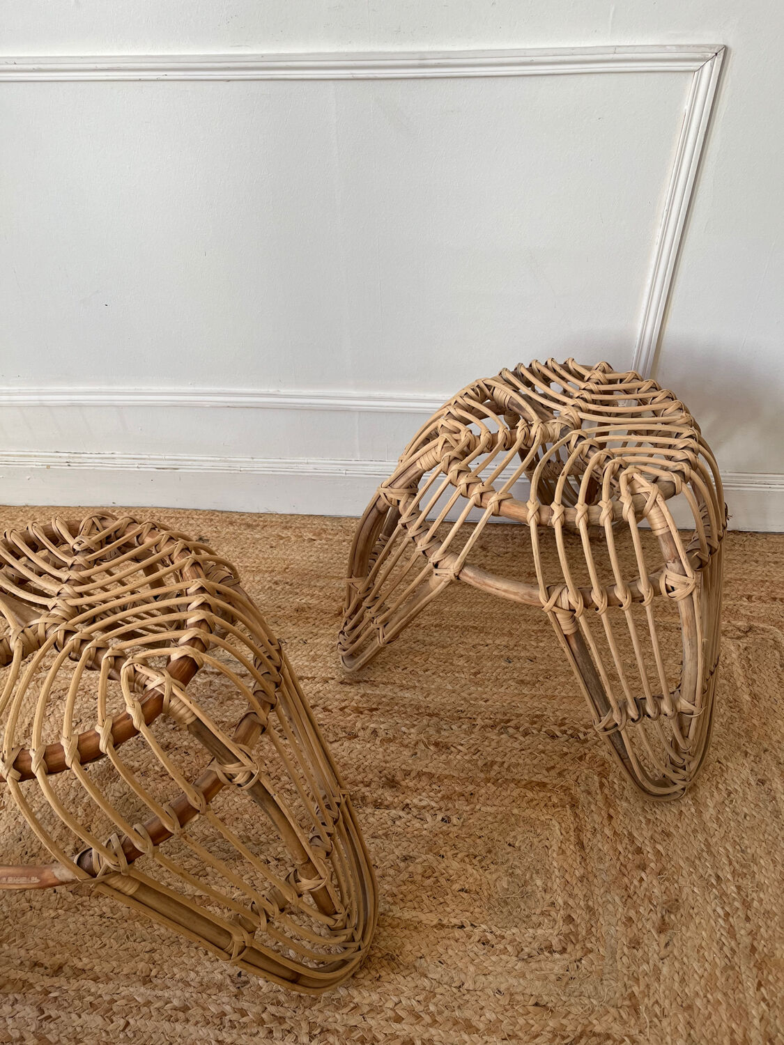 Pair of rattan stools