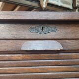 Old double curtained oak filing cabinet, 196×87cms H