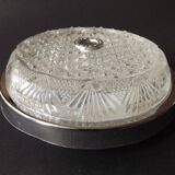 Pair of French Vintage Semi-Flush Cut Glass and Silver Metal Wall Lights