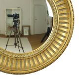 Large Round Wooden Butler Mirror Convex Mirror Witches Eye Gold