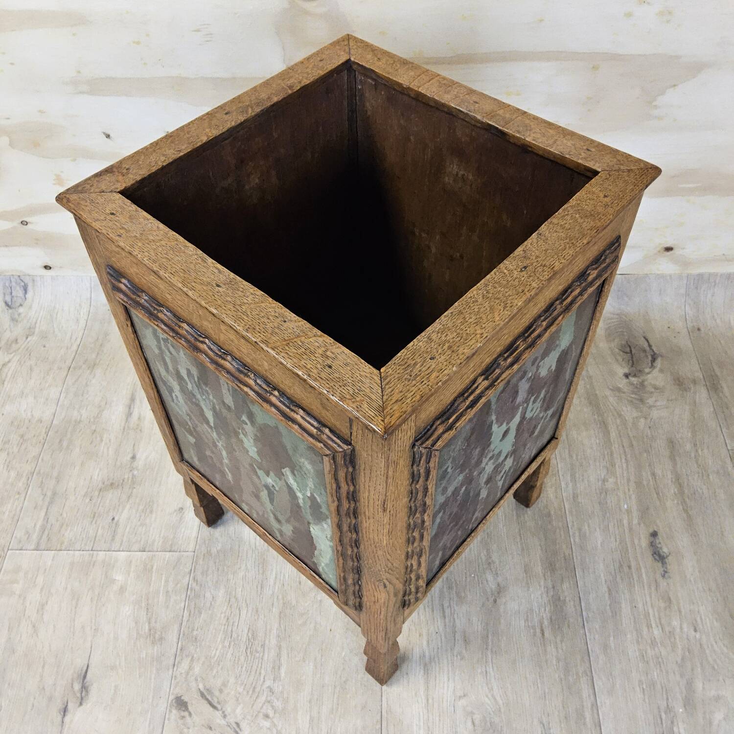 Antique Art Deco (Haagse School) planter with tiles / wood  (Holland)