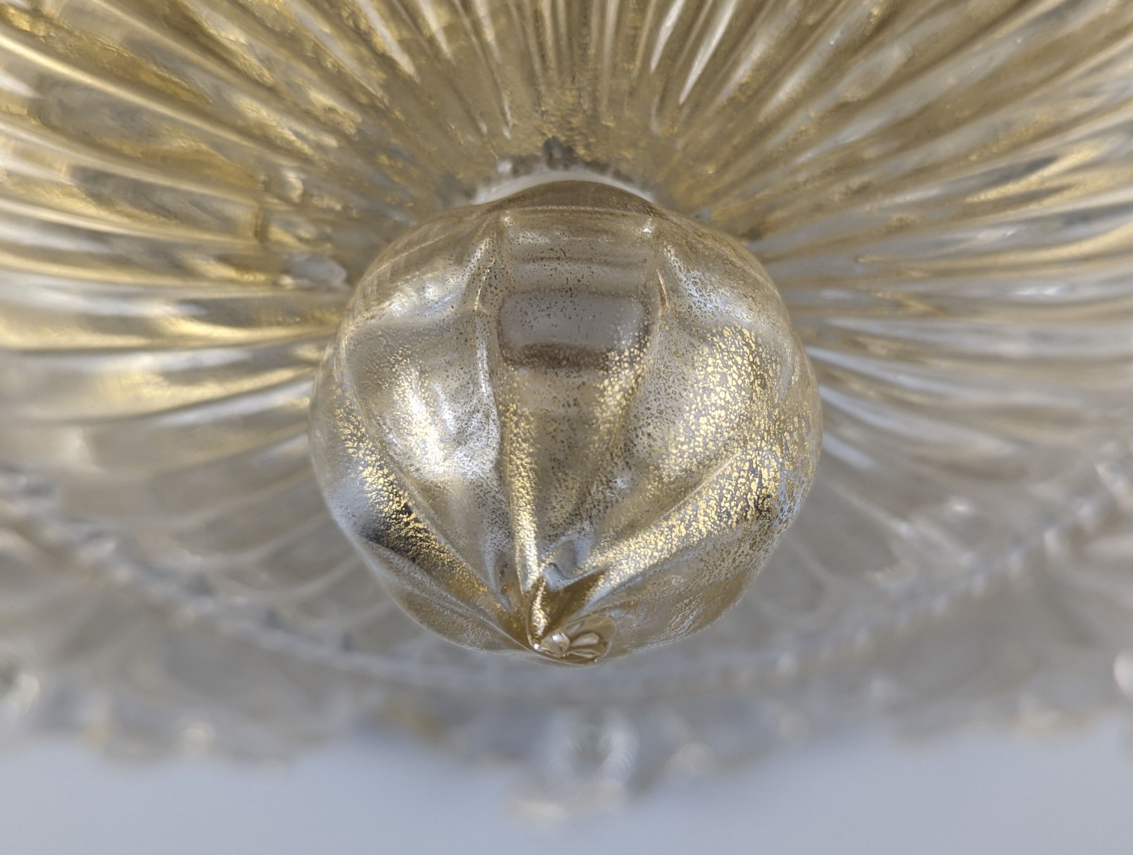 Lampe de plafond Foglia d’Oro de Barovier & Toso, Murano, Italie, années 1980.