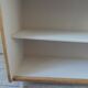 Vintage library in oak veneer, pearl grey interior, metal legs.