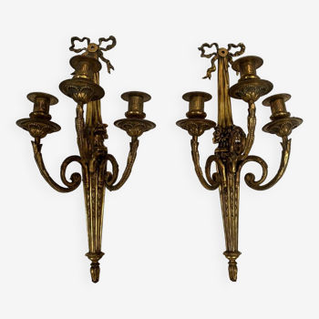 Pair of Louis XVI style sconces in chiseled bronze 20th century