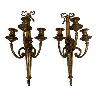 Pair of Louis XVI style sconces in chiseled bronze 20th century