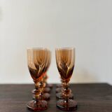 Set of 8 vintage amber portieux crystal glasses from the 70s