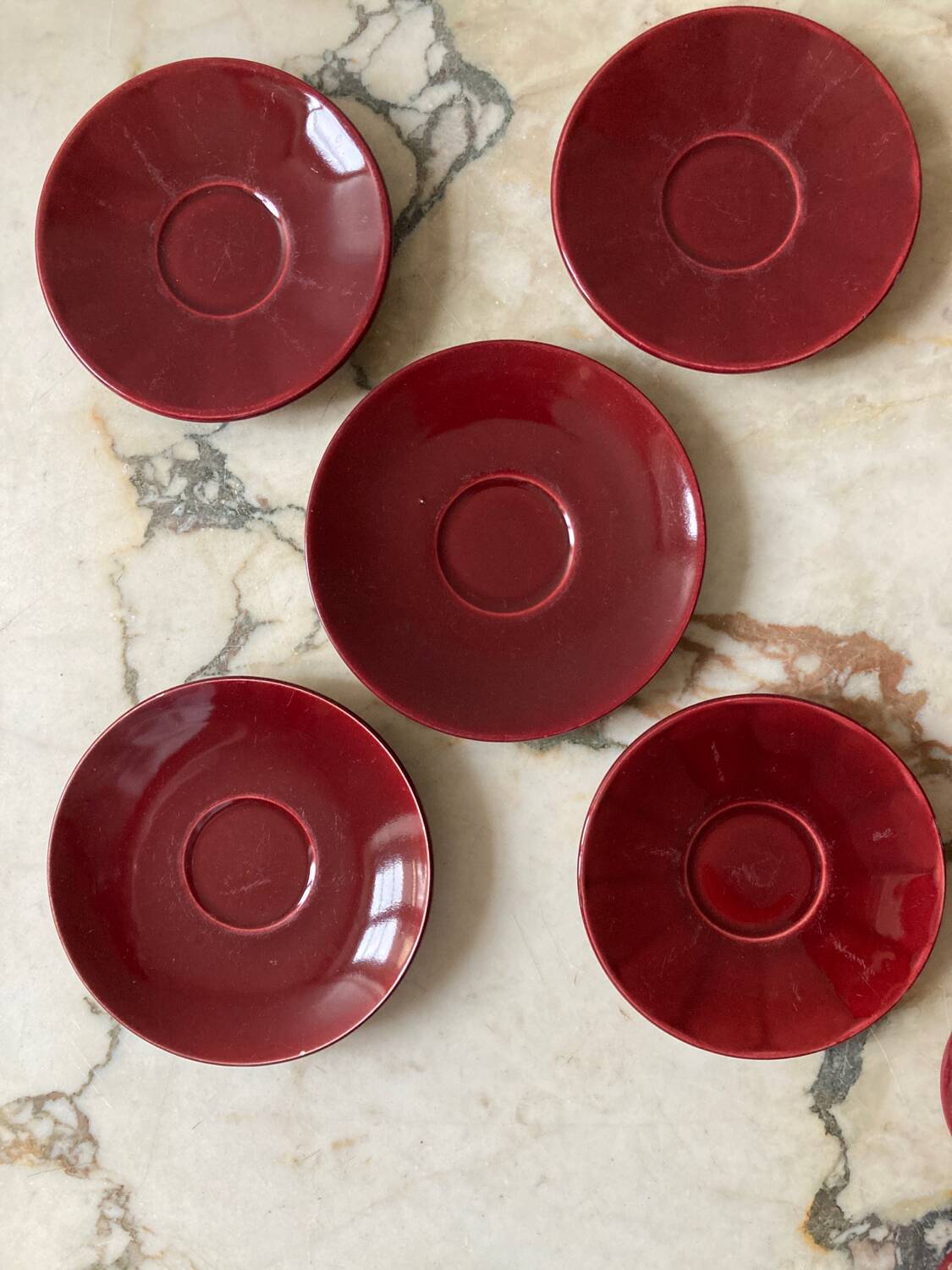 Burgundy cup and saucer