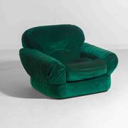 Pair of plump lounge fauteuils in green velvet, Italy 1970s