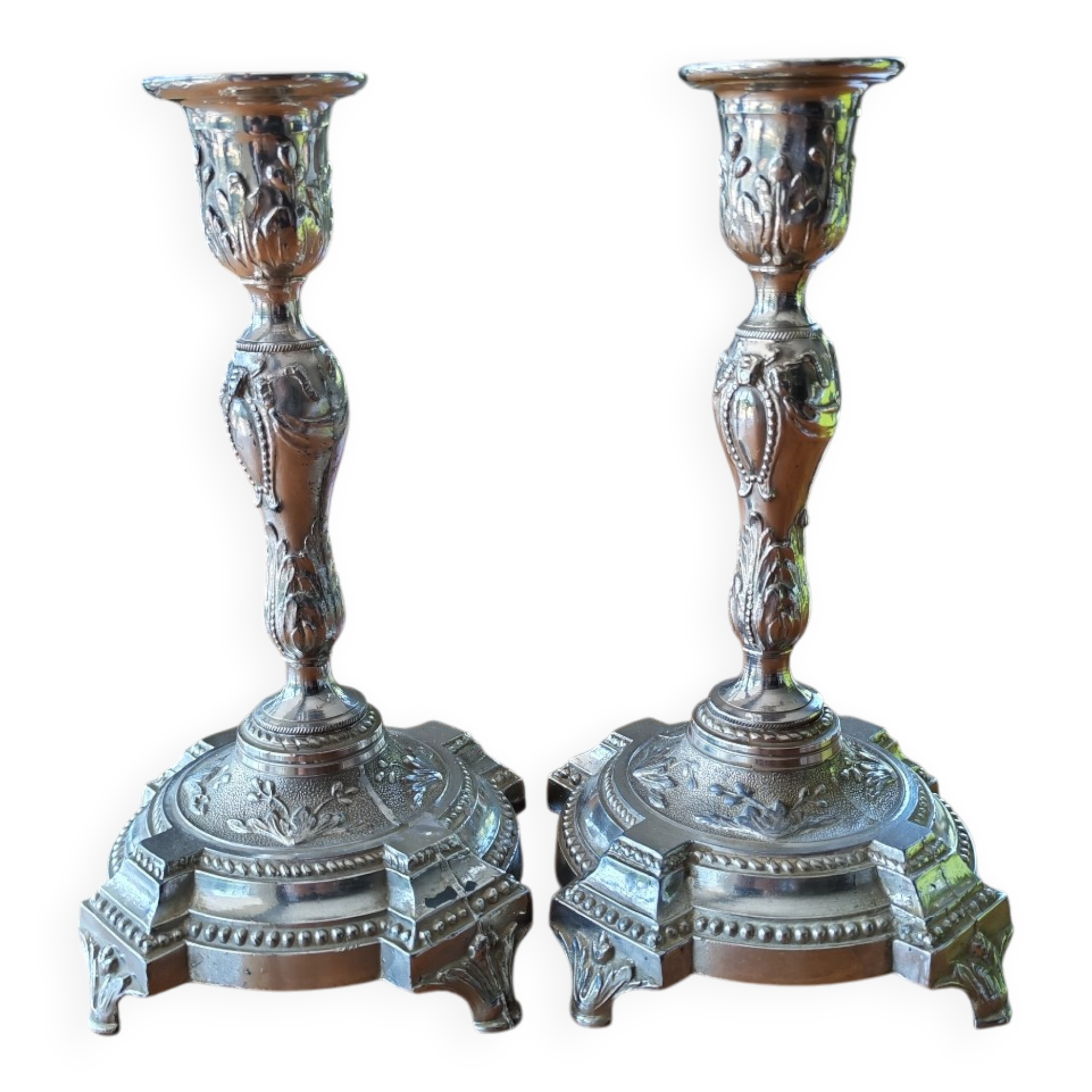 Pair of antique silver-plated candlesticks
