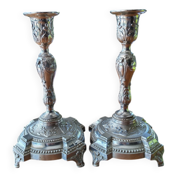 Pair of antique silver-plated candlesticks