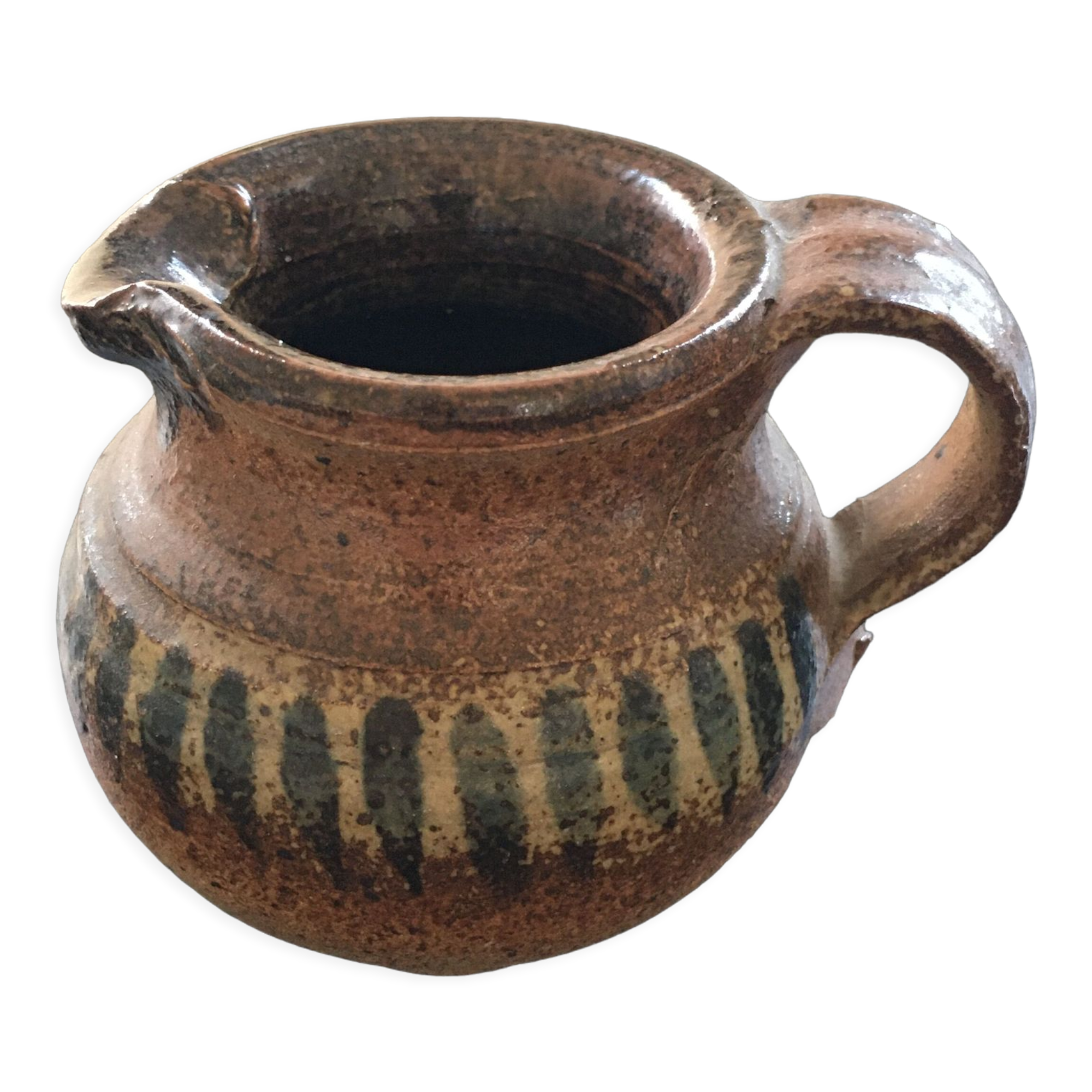 Stoneware pitcher with striped decoration