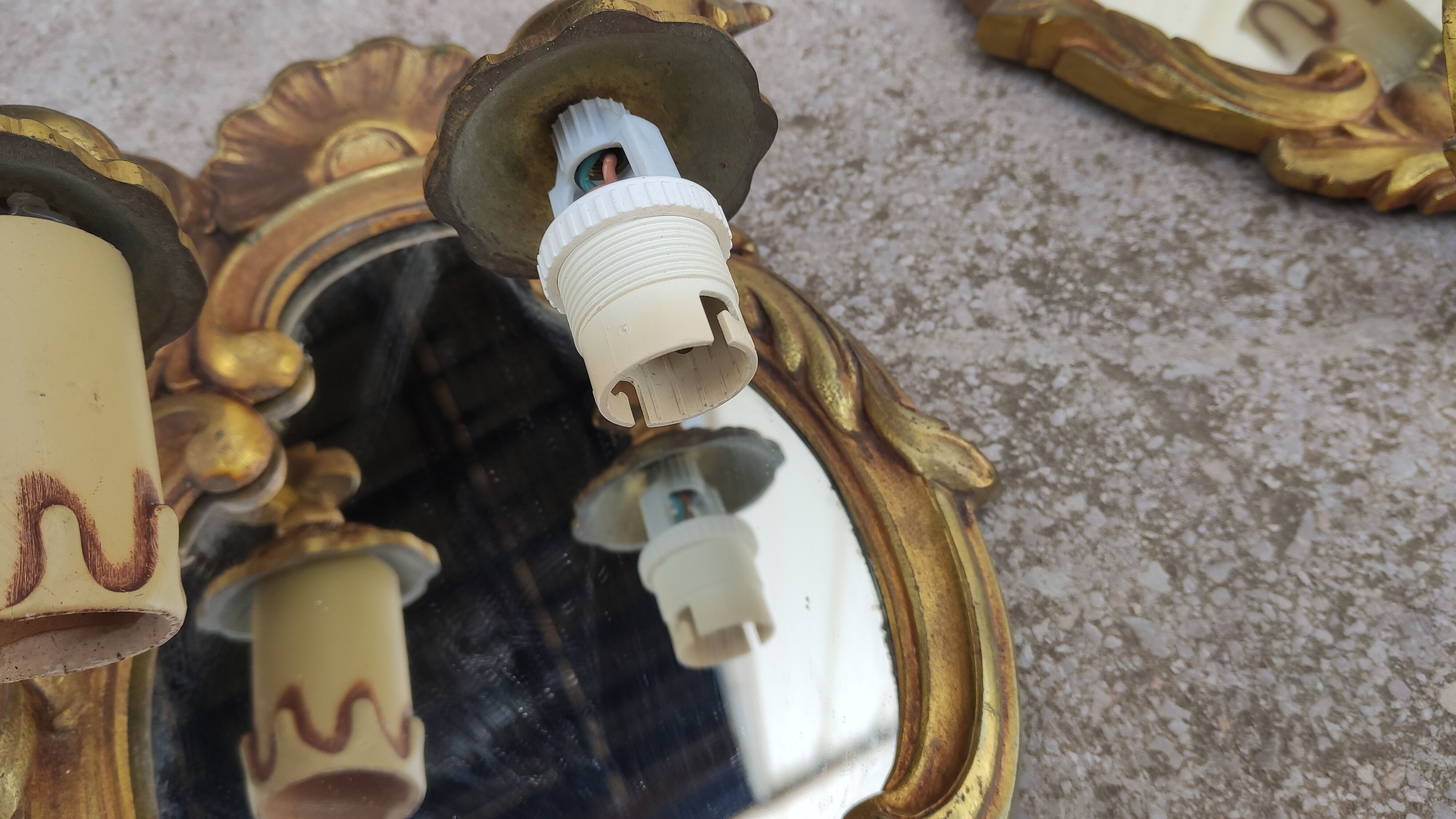 Pair of appliques in gilded bronze and Louis XV style mirror