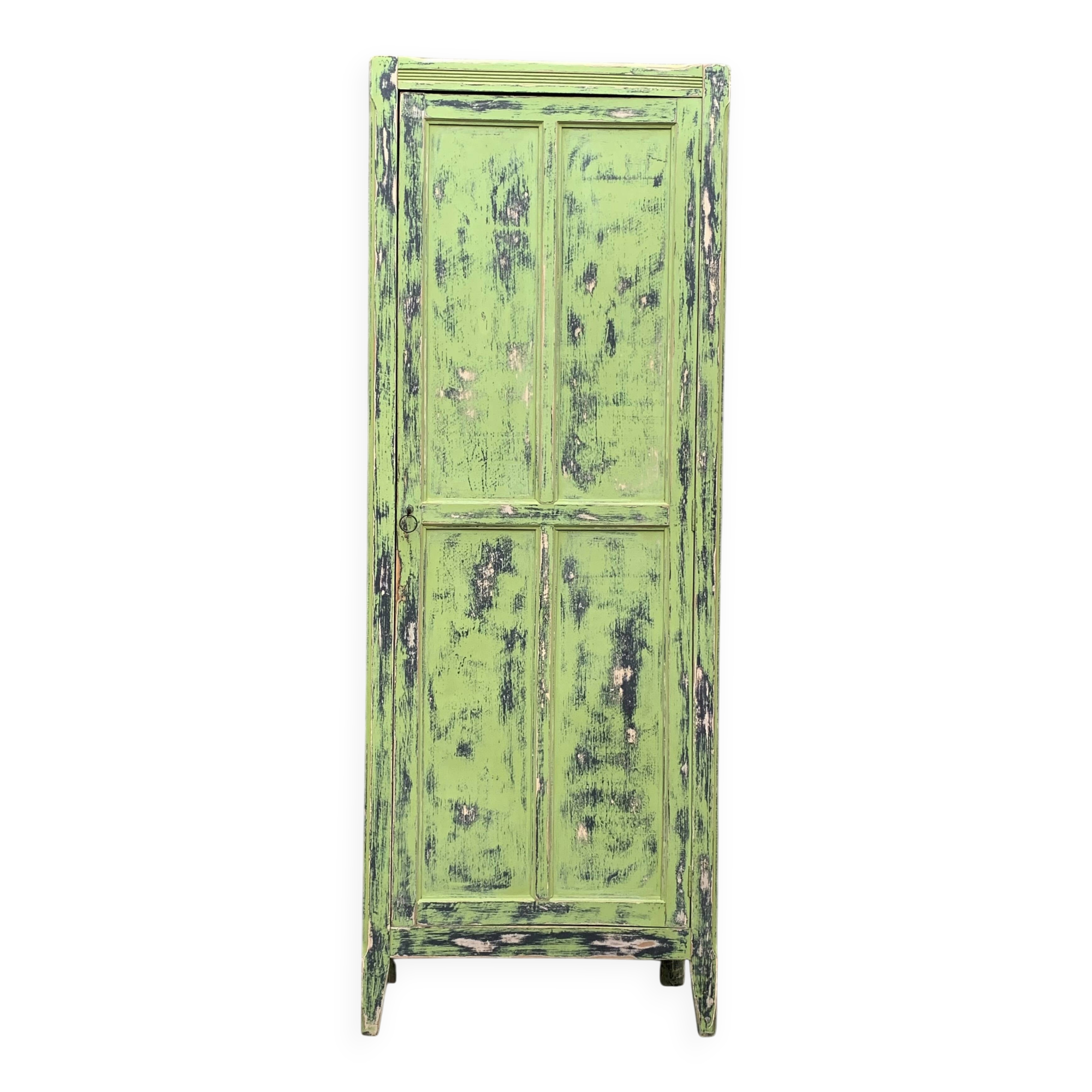 Antique Parisian bonnet wardrobe with khaki patina