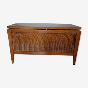 Vintage wood and rattan toy chest