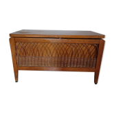 Vintage wood and rattan toy chest
