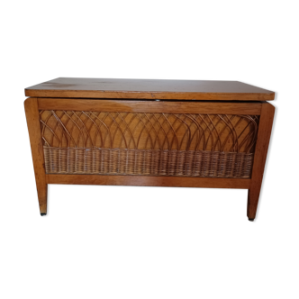 Vintage wood and rattan toy chest