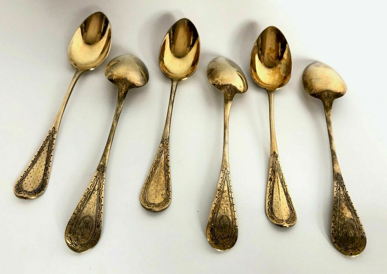 6 spoonfuls silver and vermeil poincon minerve gaston bardies 19th 122 grams