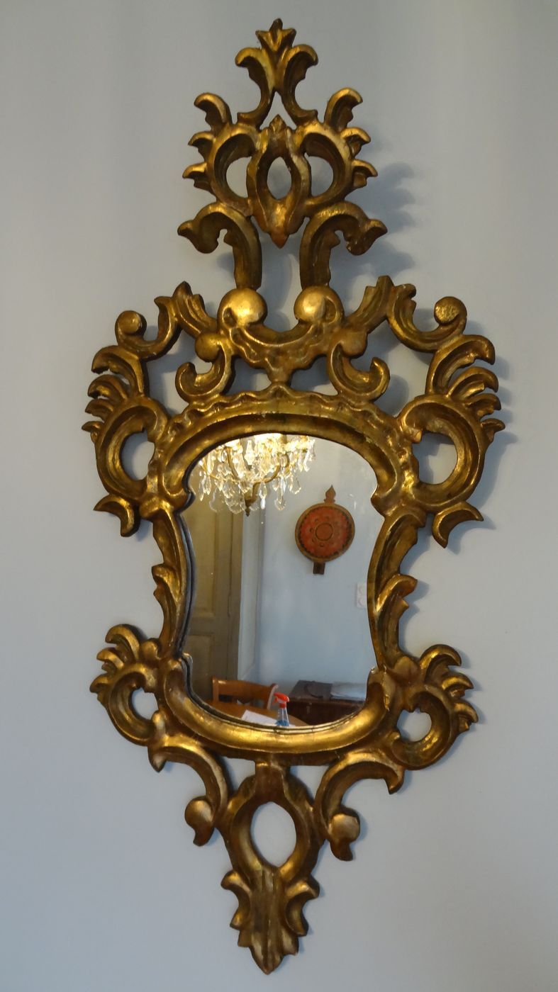 19th century gilded carved wooden mirror 46 x 93 cm