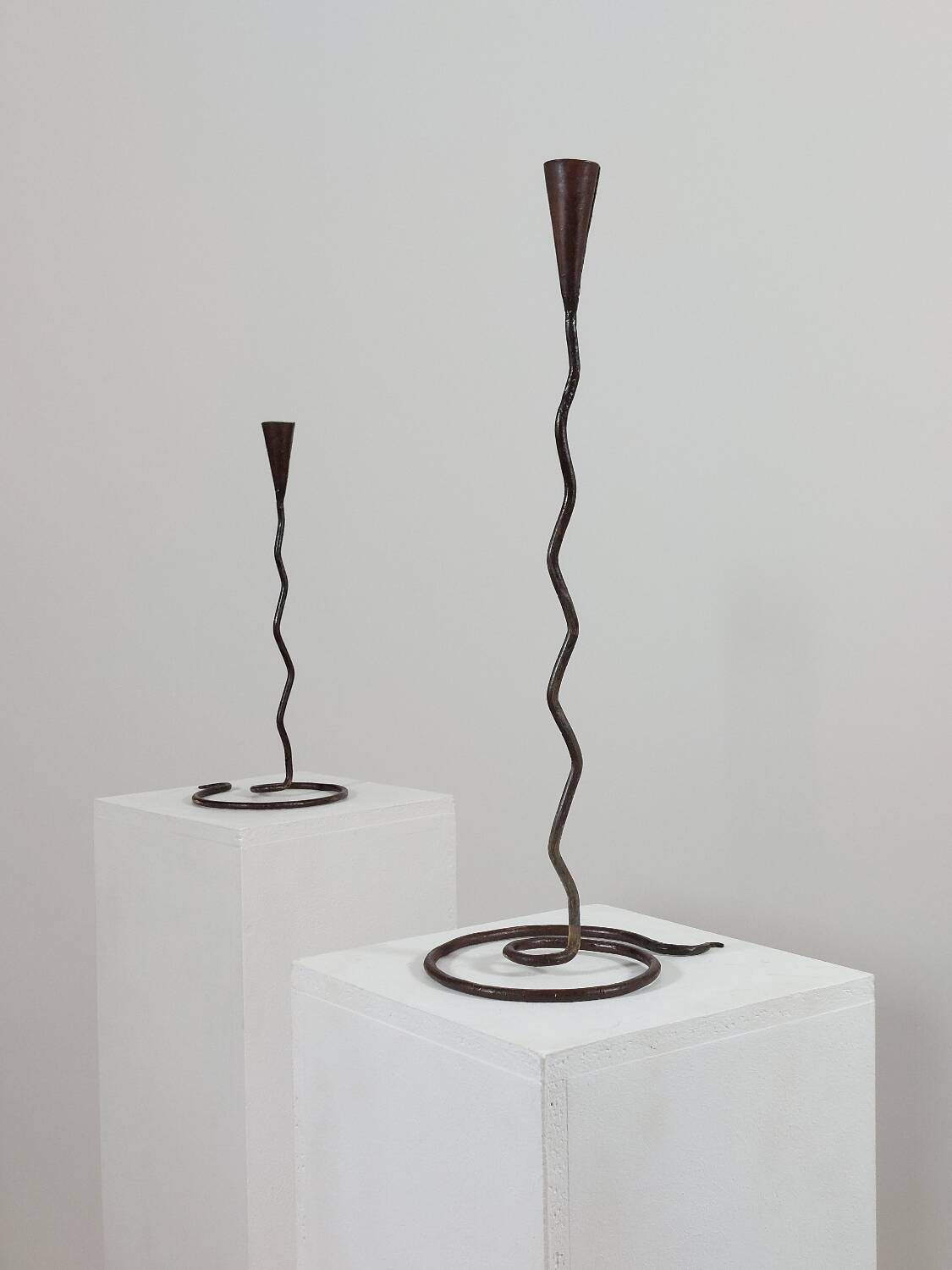 Pair of metal spiral postmodern candlesticks