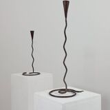 Pair of metal spiral postmodern candlesticks