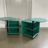 Ensemble de tables d'appoint / tables de chevet design vintage, vertes et noires, années 1980
