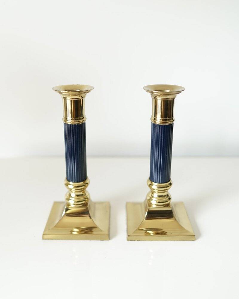 Vintage gilt brass candlesticks, 1970s, set of 2