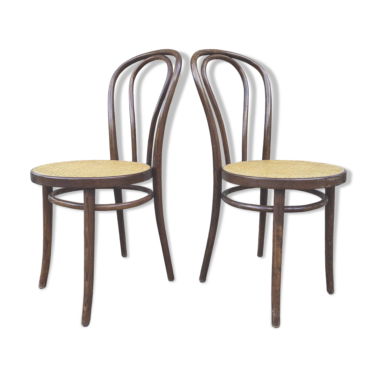 Pair of canned bistro chairs Thonet ZPM Radomsko in curved wood