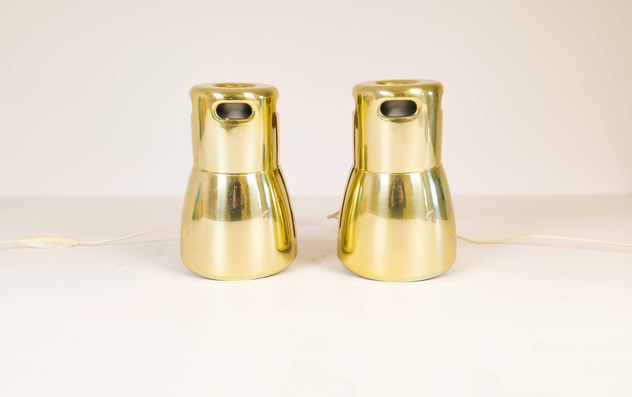 Hans-Agne Jakobsson Wall Lamps in Brass and Stained Wood, Sweden, 1970s