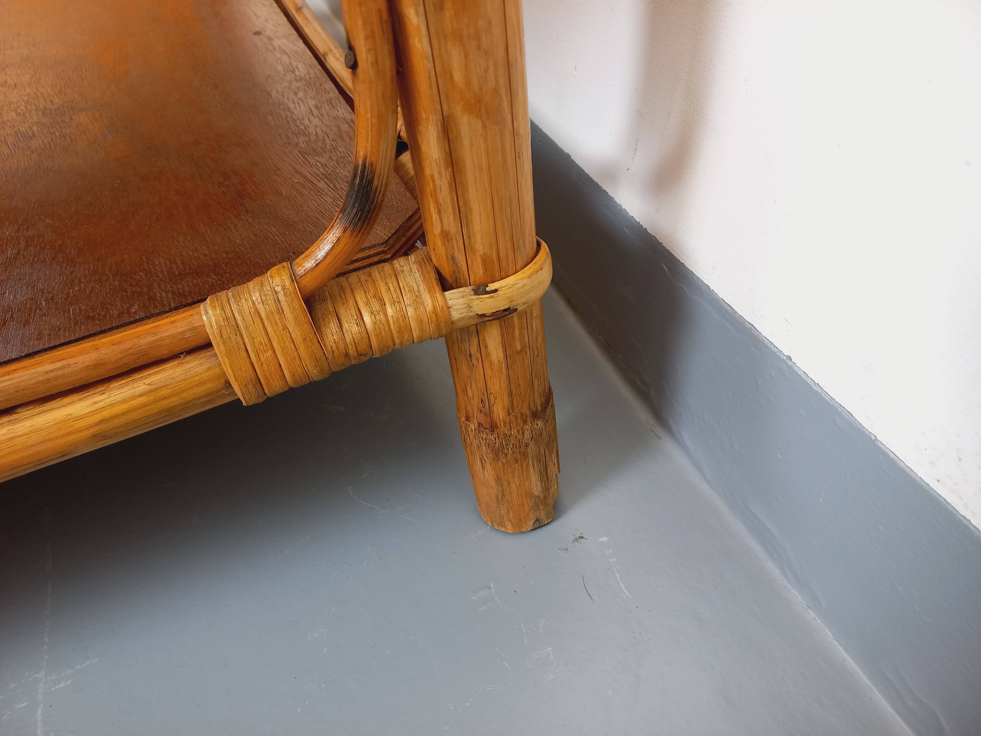 Vintage rattan and wood coffee table