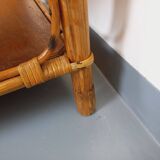 Table basse vintage en rotin et bois