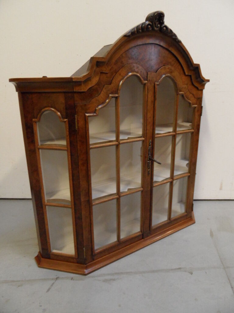 Vintage Dutch walnut hanging china cabinet