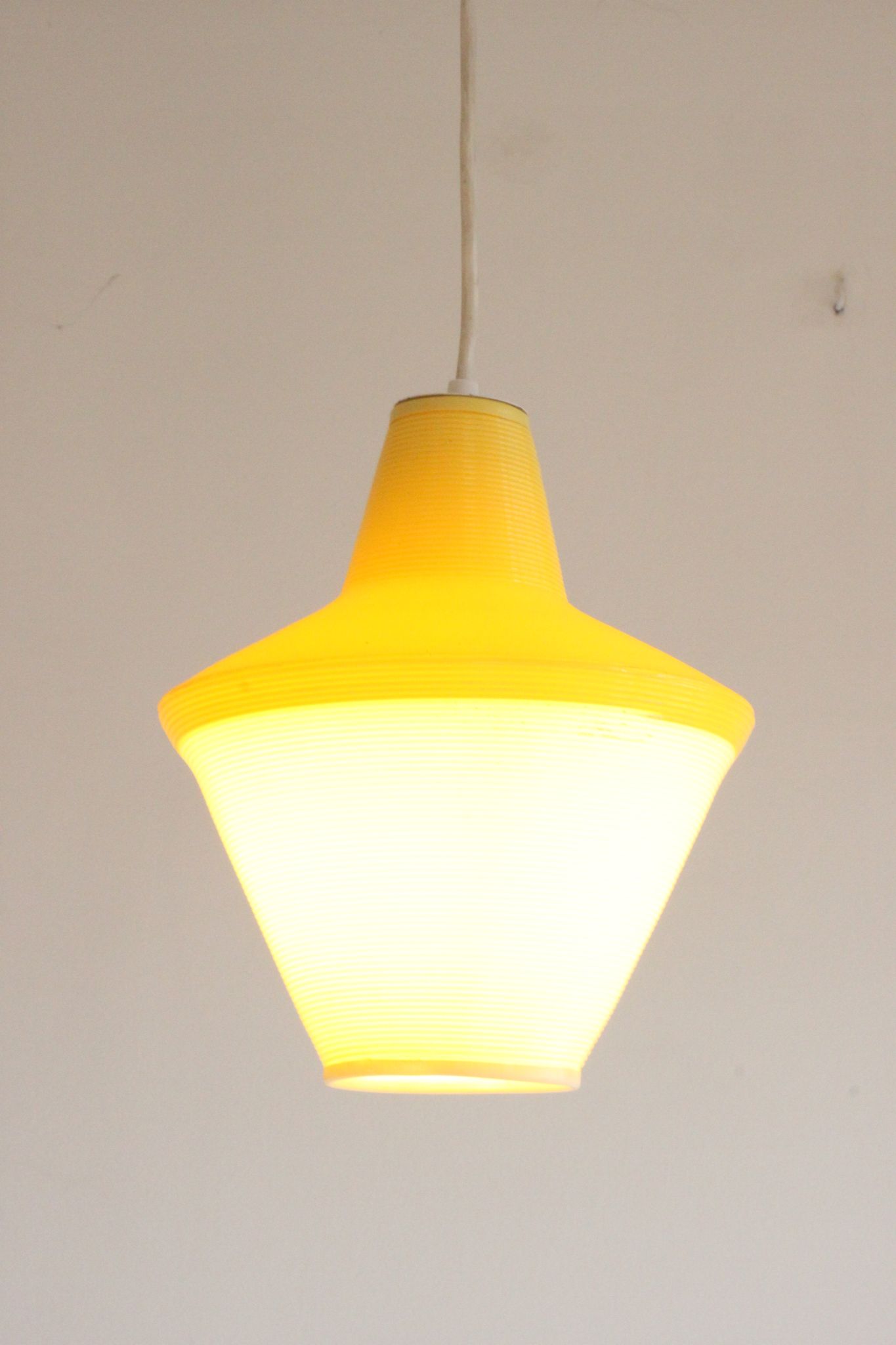 Early plastics cellulose pendant lamp by Atelier de recherche plastique and Rotaflex 1950s.
