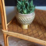 Side service table in wood and rattan 50s