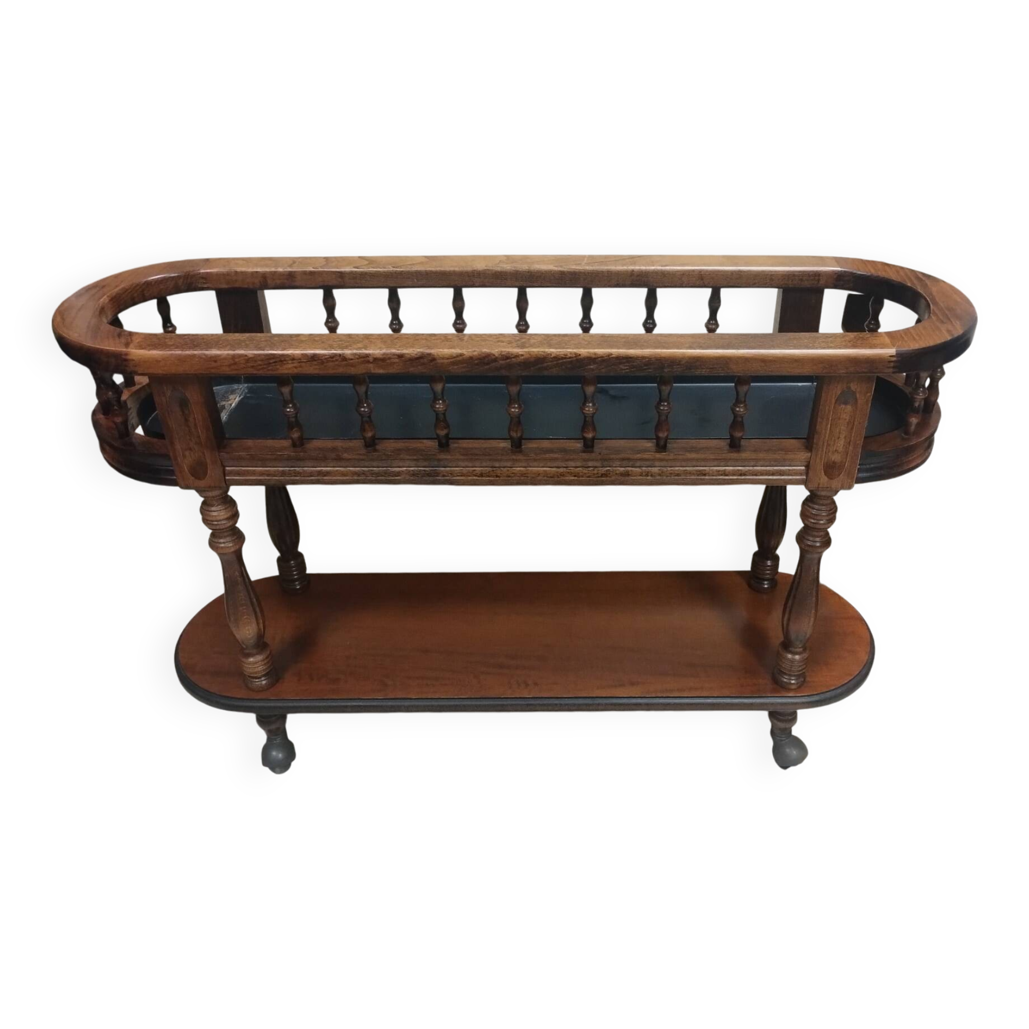 Solid wood planter with two trays on wheels