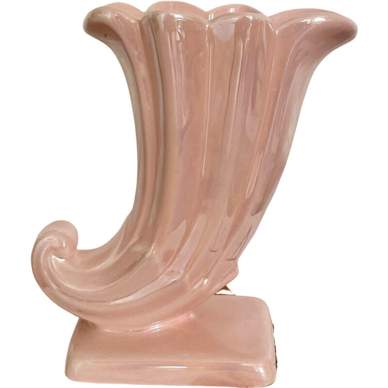 Duo of vintage iridescent ceramic vases