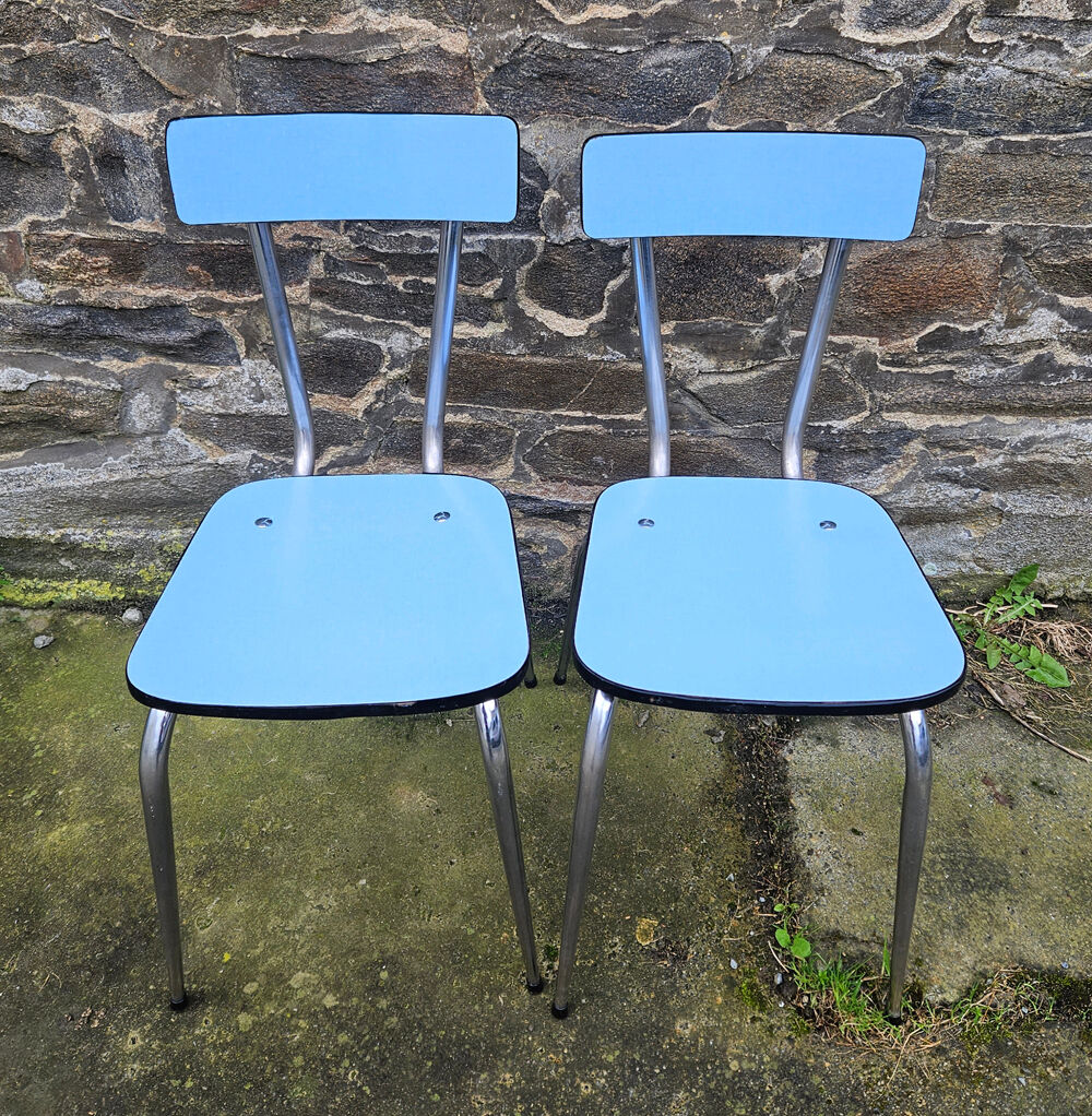 Blue formica set, a table and its 4 chairs, vintage, 60s