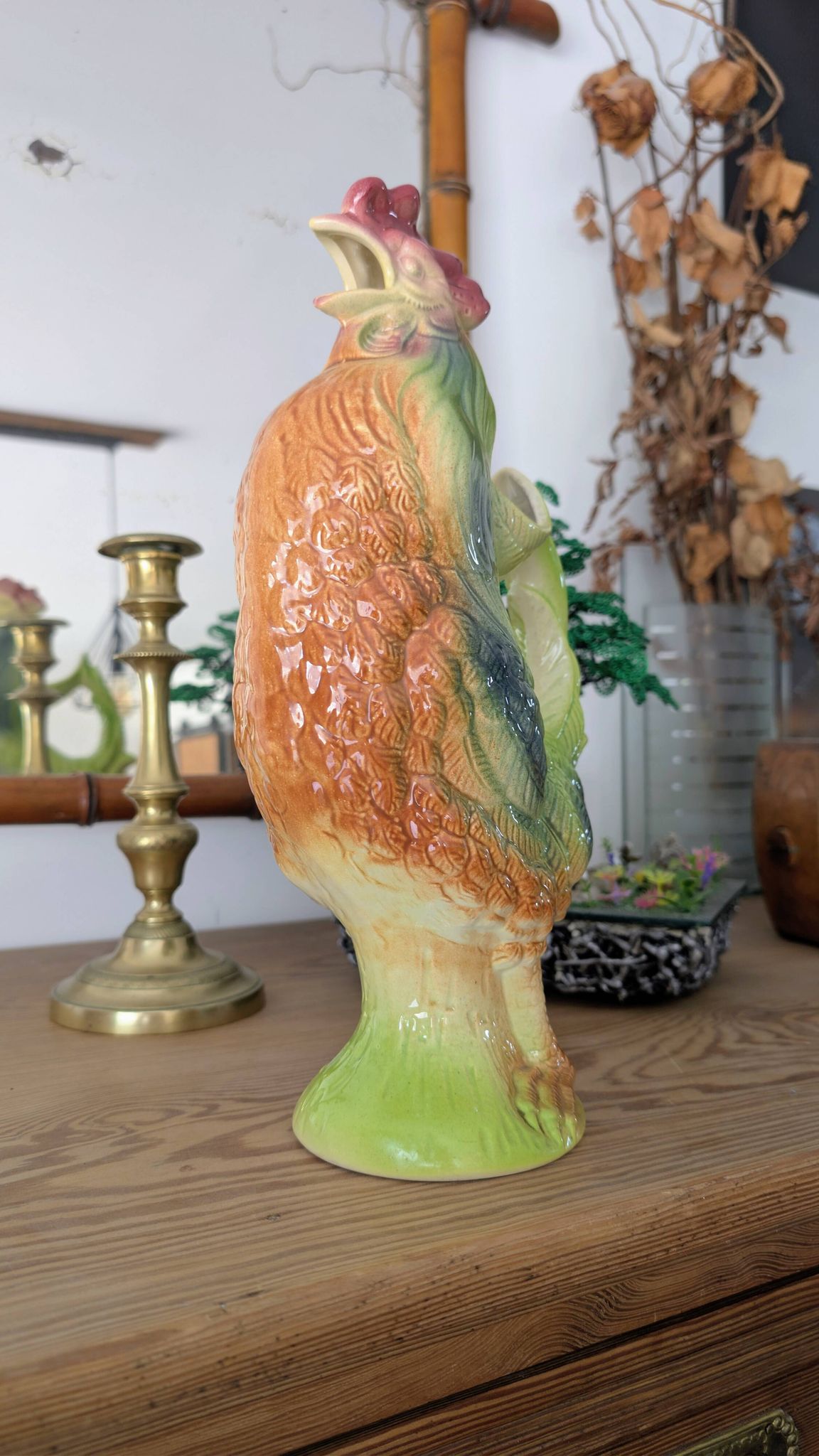 Large vintage rooster jug Saint-Clément country house spirit