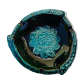 Vintage 1950s/60s blue and turquoise glazed ceramic ashtray, collector's item