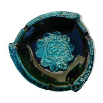 Vintage 1950s/60s blue and turquoise glazed ceramic ashtray, collector's item