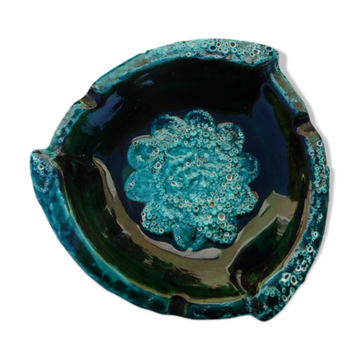 Vintage 1950s/60s blue and turquoise glazed ceramic ashtray, collector's item