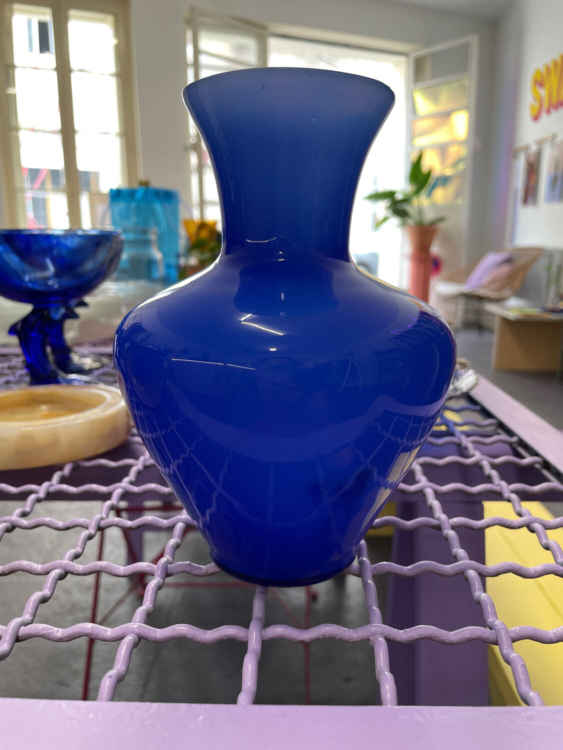 Electric blue opaline vase