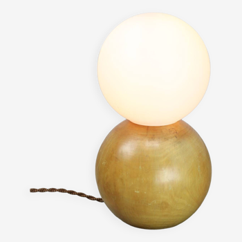 Lampe de Table Vintage en Bois et Opaline, Italie