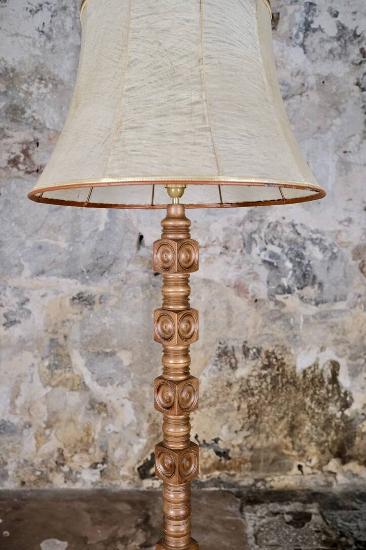 Wood-turned coil lamp, France, mid-20th century.