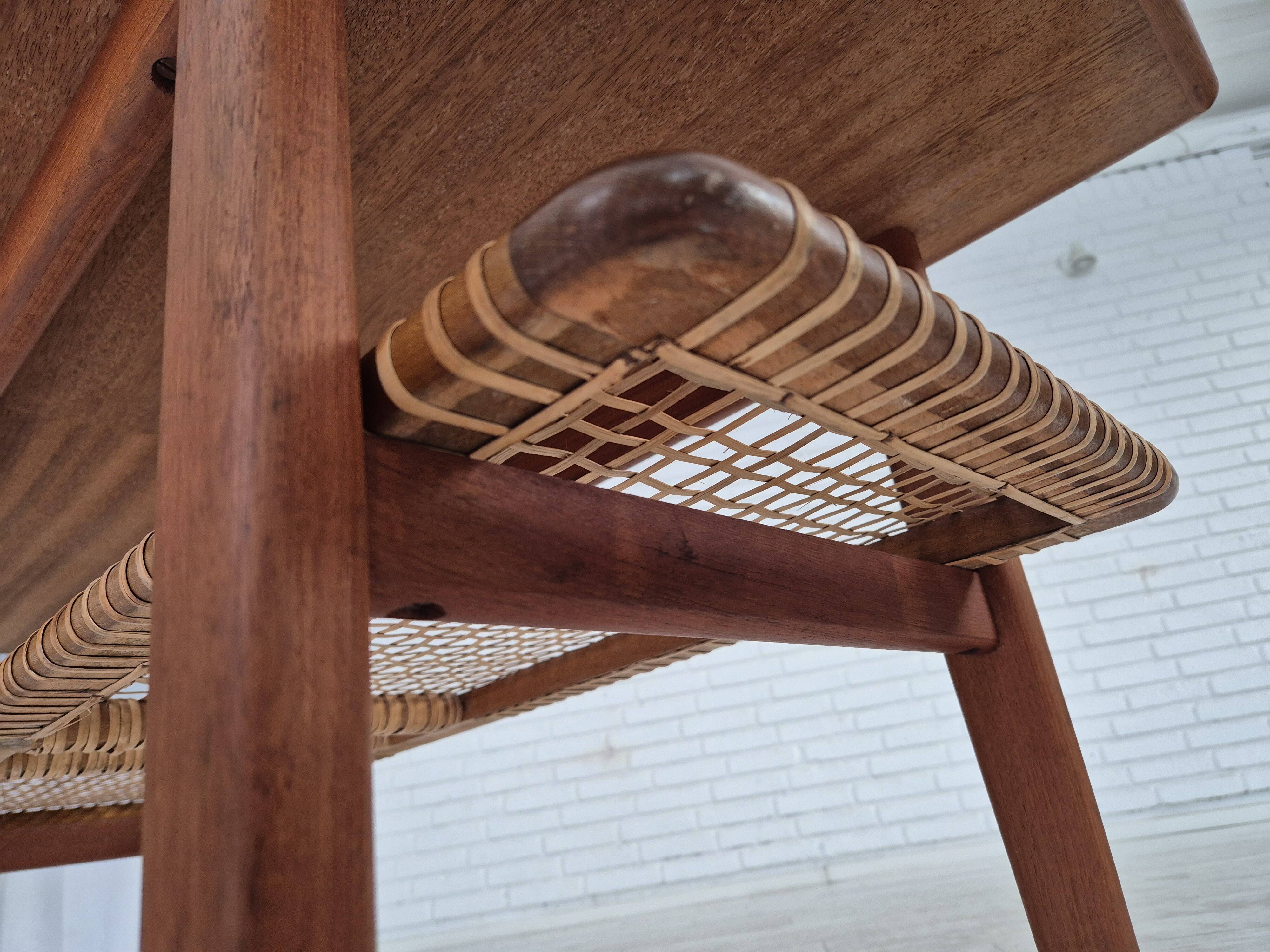 1970s, Scandinavian coffee table, original condition, teak wood, rattan.