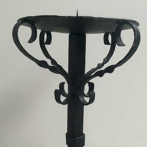 Hand-forged wrought iron candlestick stand, mid-20th century