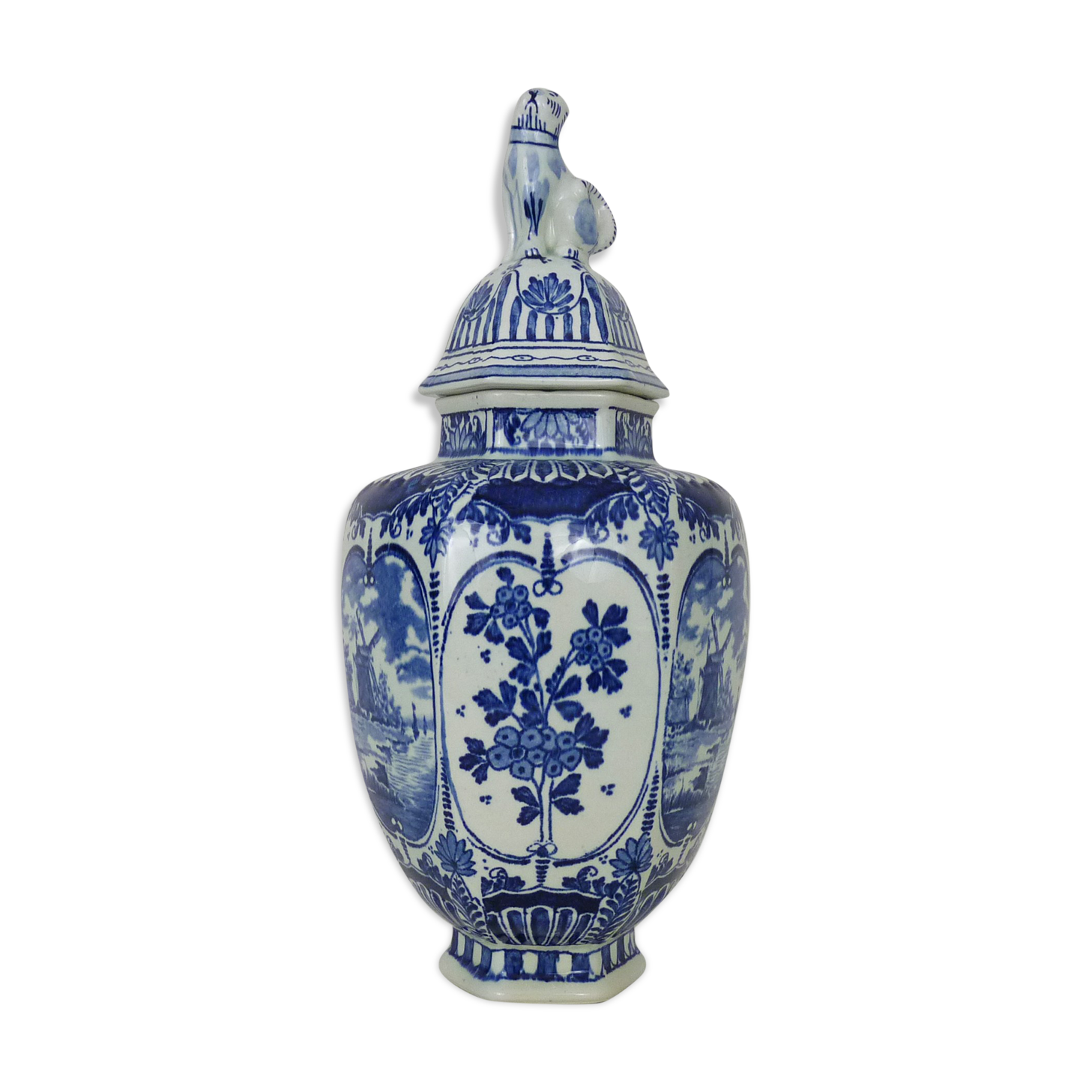 Boch Delfts blue and white sphinx vase, Holland, 50s