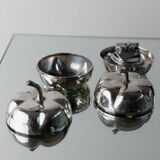 Silver-plated vintage Christian Dior Pumpkin set: two lidded metal bowls with removable integrated lighter, 1970s