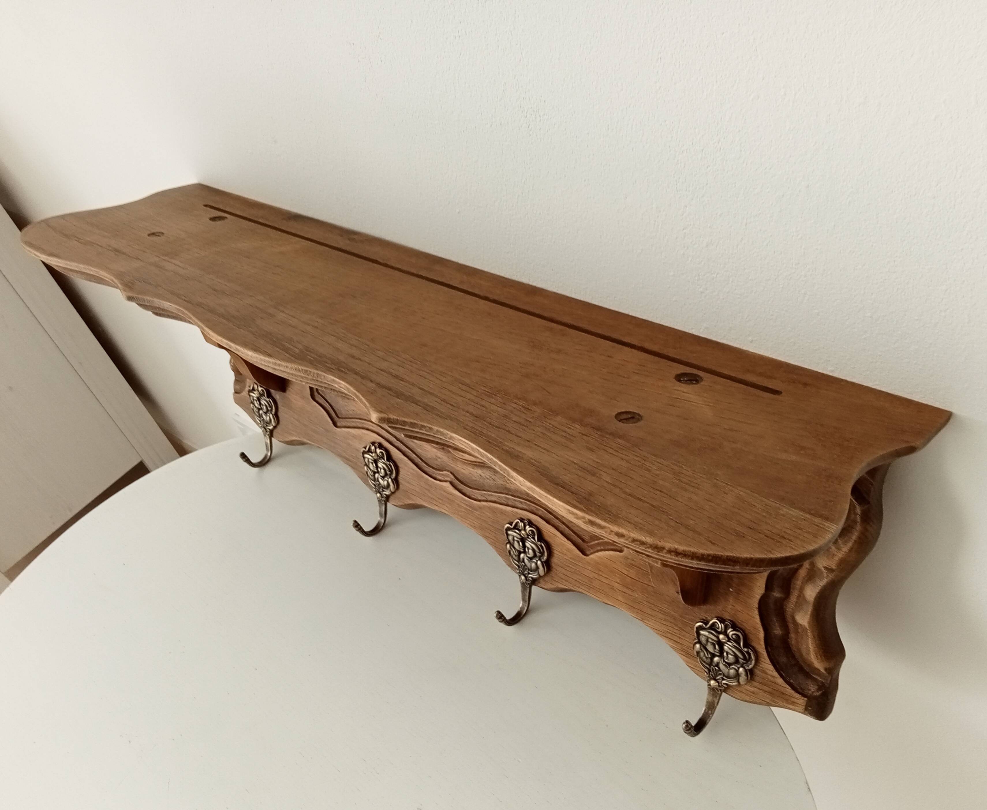 1930s oak wall coat rack