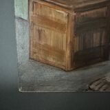 Portrait of a man interior scene by Pegeaud-Deva 20th oil on panel