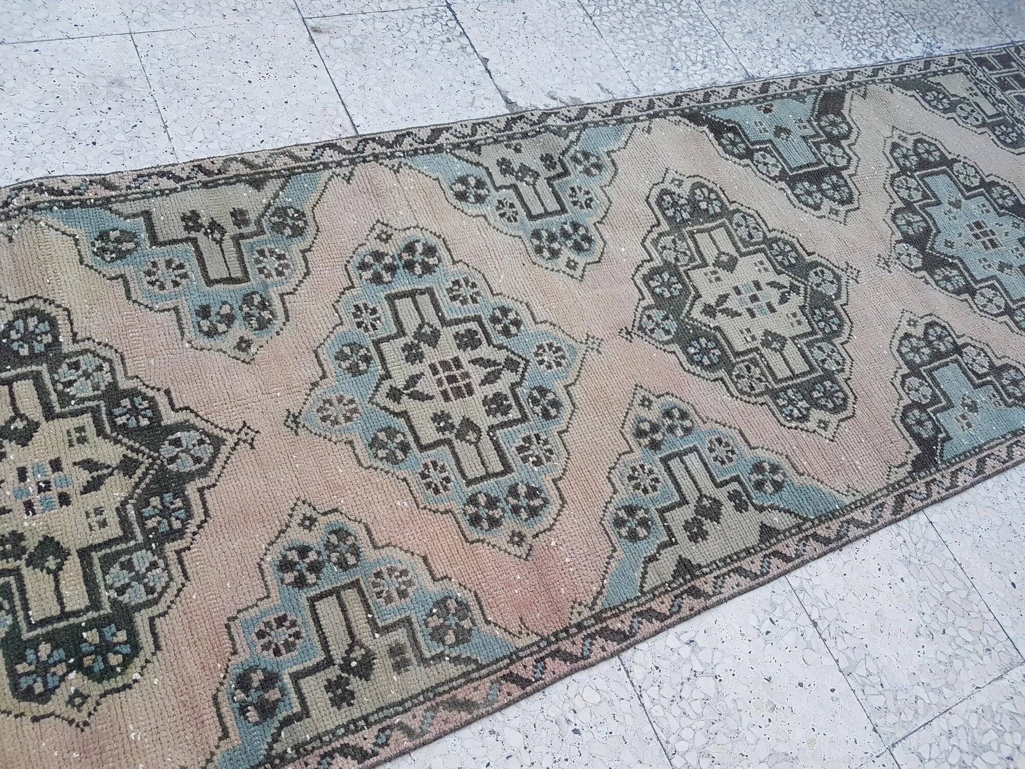 Vintage Turkish hallway rug 95x354 cm